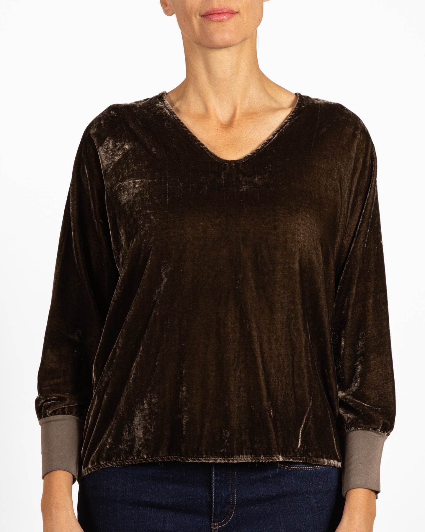 Espresso V Neck Crushed Velour Top