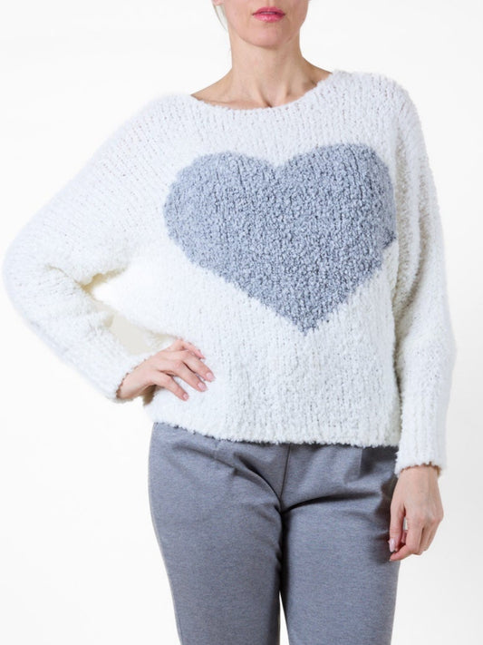 Snow Scoop Neck Big Heart Chenille Sweater
