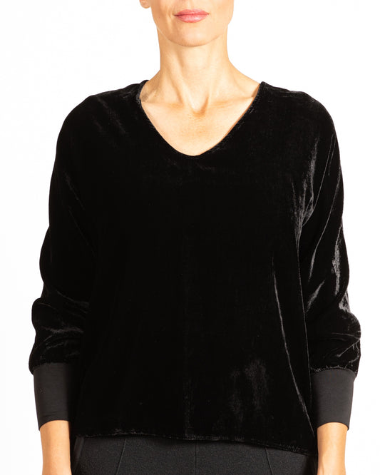 Black V Neck Crushed Velour Top