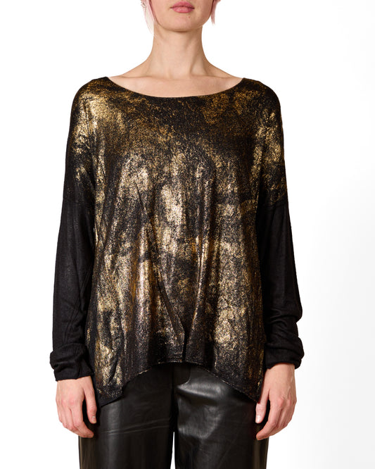 Ebony Scoop Neck Drop Shoulder Foil Effect Pullover