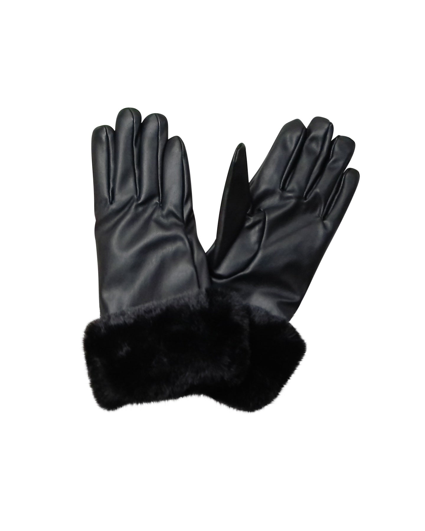 Gants en Similicuir Noir avec Bordure en Fausse Fourrure