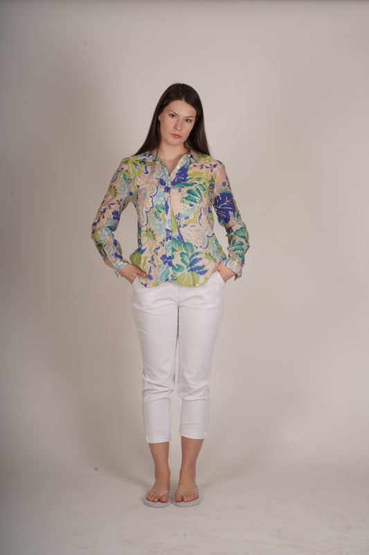 Chartreuse Collar Multi Color Paisley Blouse