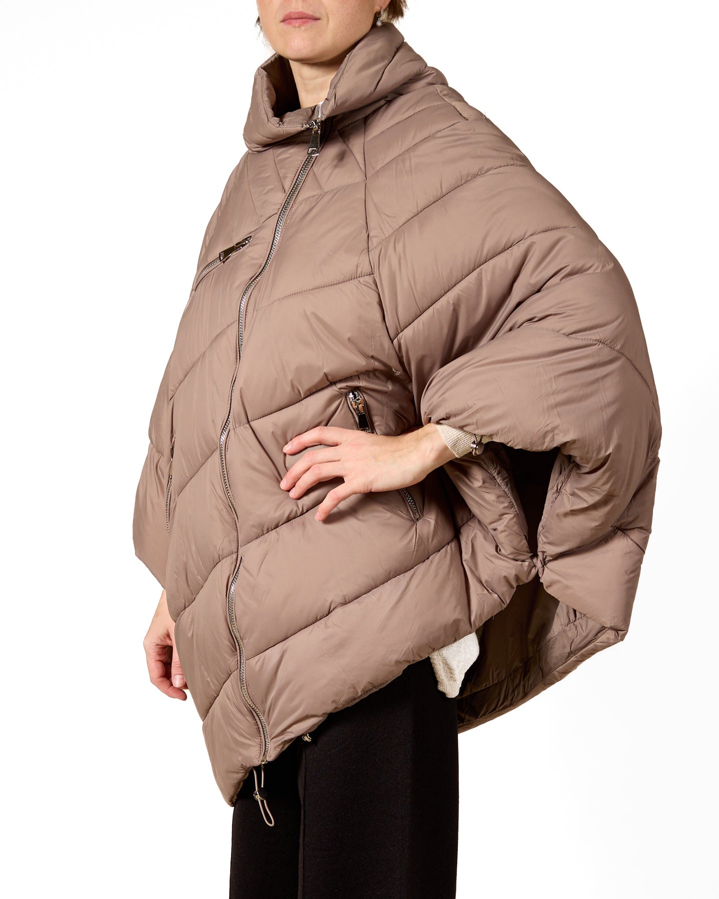 Cappuccino Zipper Detail Poncho Coat