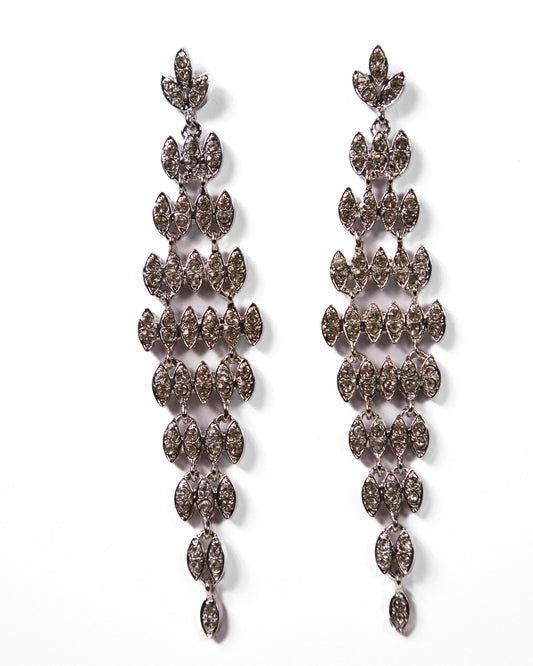 Cascading Silver Leaf Crystal Earrings