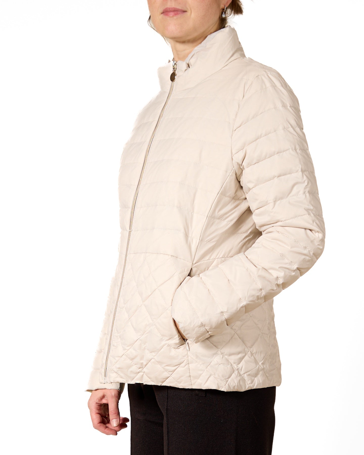 White Button-Down Quilted Jacket with Mixed Stitch Detailing