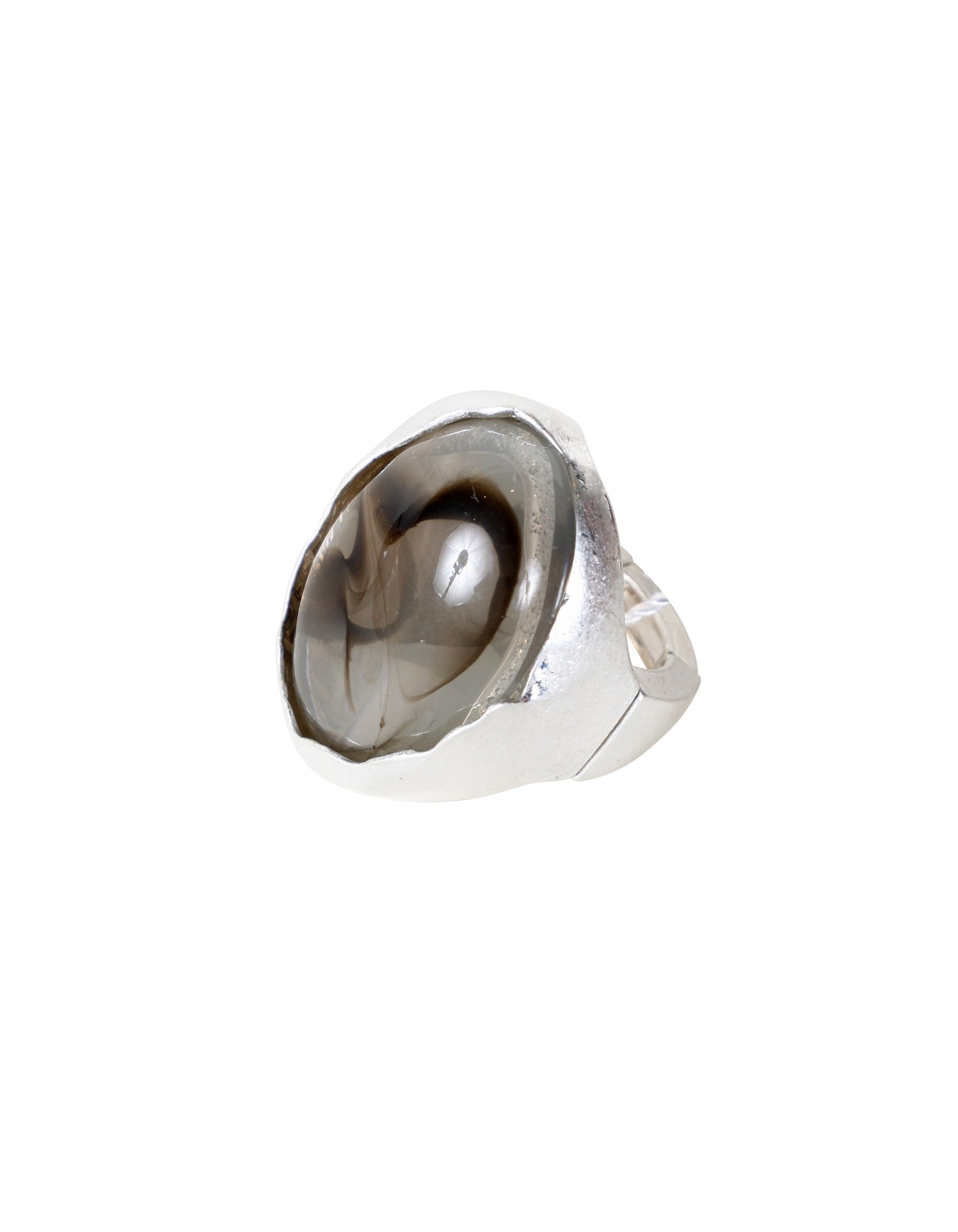 Bague audacieuse ornée d'une pierre tourbillonnante grise et argentée