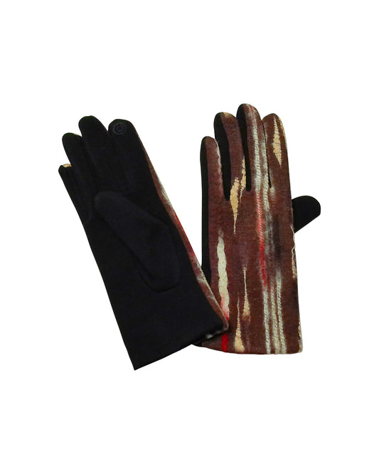 Brown Patterned Gloves with Touchscreen Compatibility