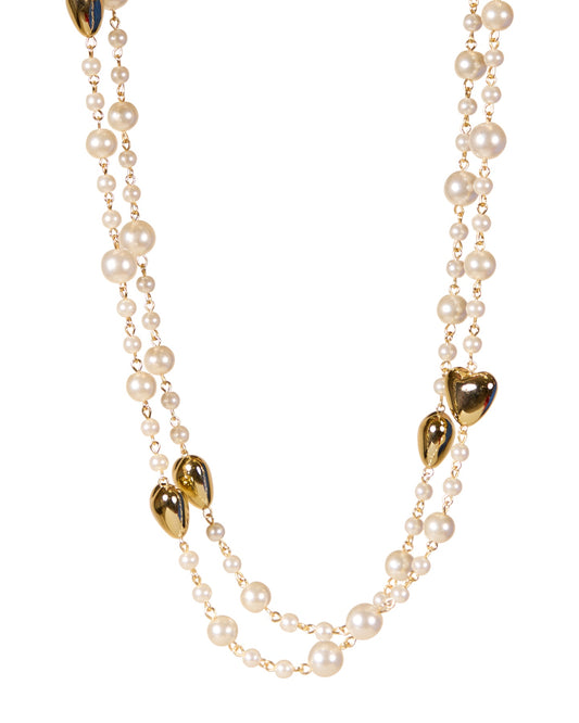 Gold Heart & Pearl Layered Necklace