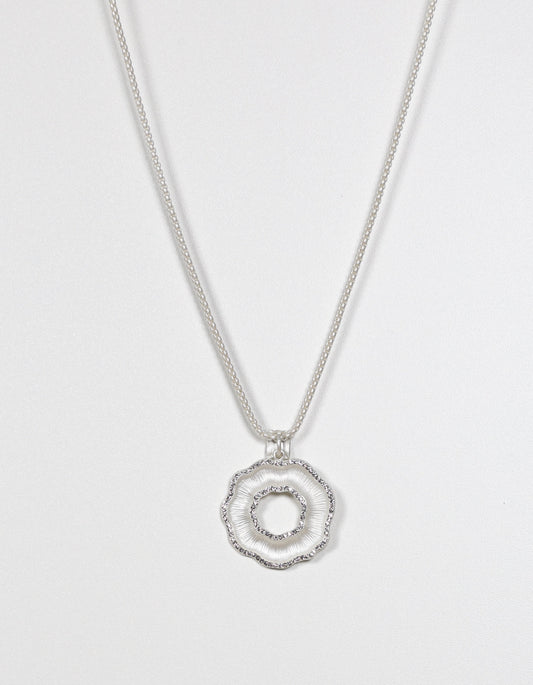 Silver Textured Open Circle Necklace