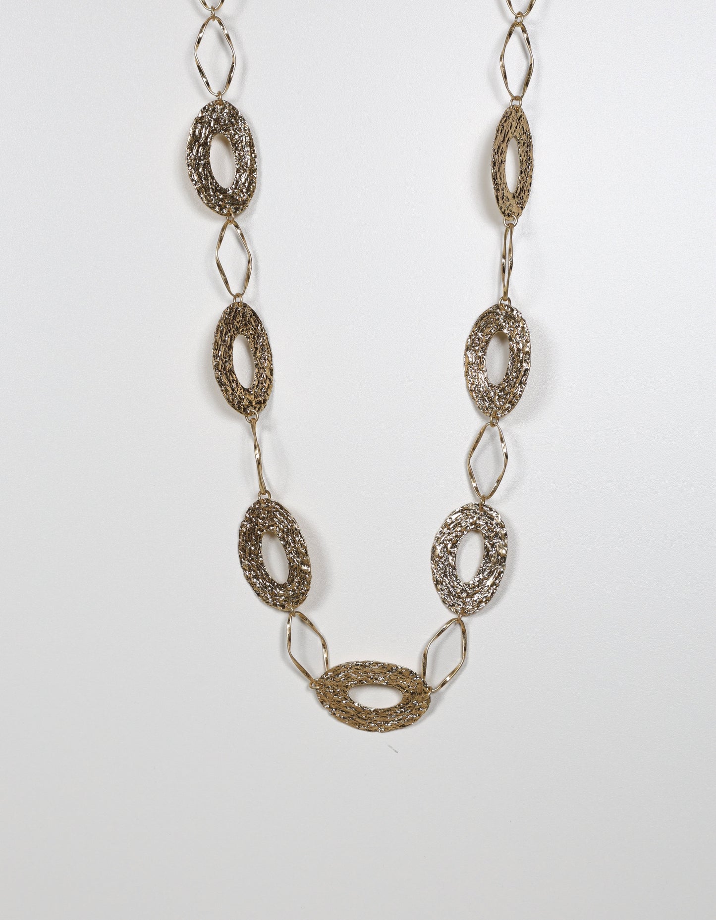 Gold Necklace with Alternating Brushed Oval Circles