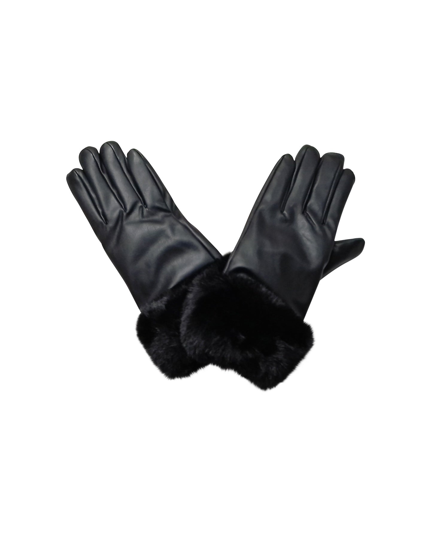 Gants en Similicuir Noir avec Bordure en Fausse Fourrure