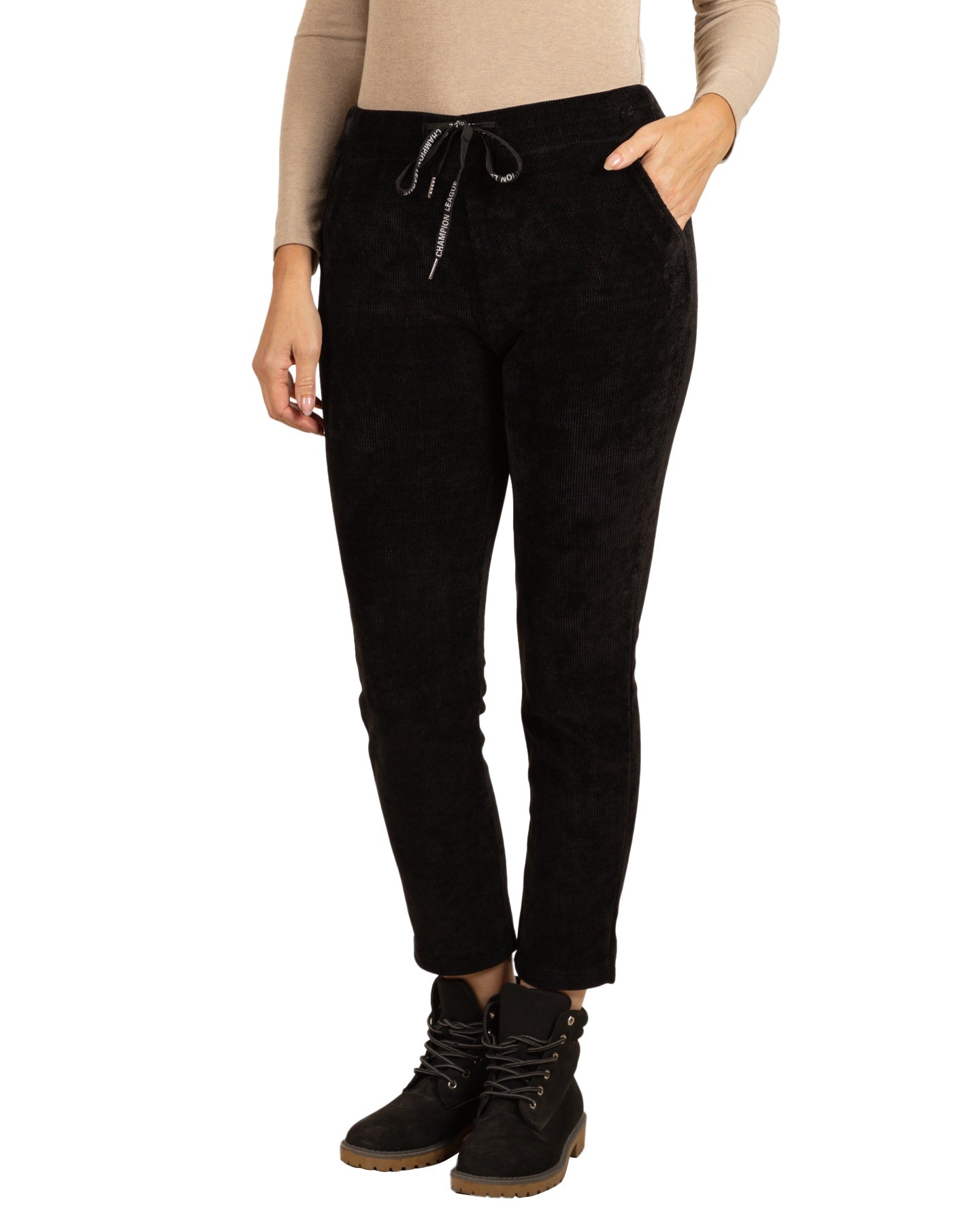 Black Pull On Drawstring Knit Fine Rib Jogger Pant