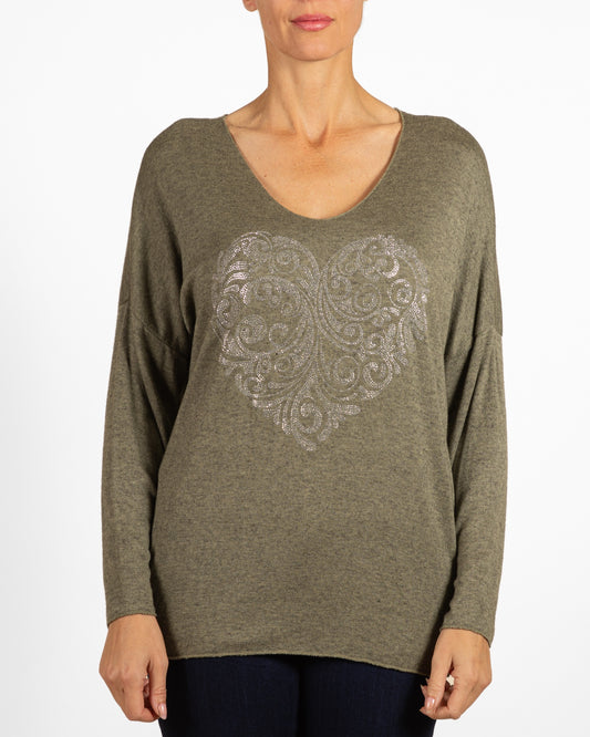 Army Boat Neck Heart Signature Pullover