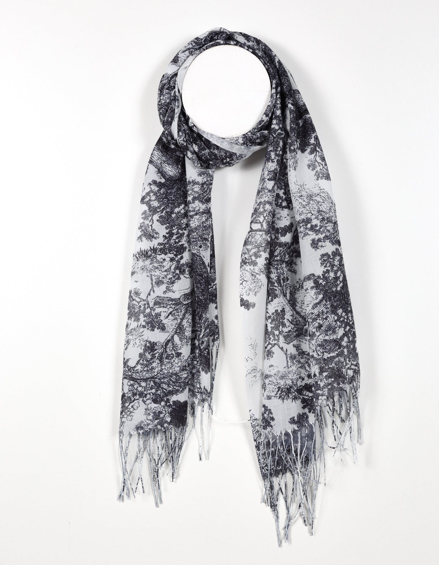 Soft Toile de Jouy Print Scarf in Black