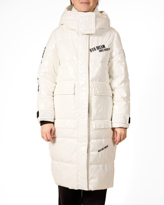 White Cargo Pocket Long Puffer Coat