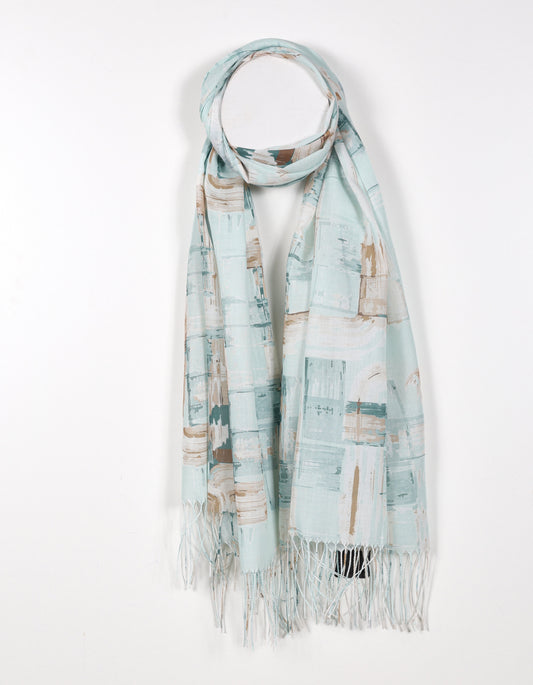Green - Pastel Abstract Cubism Print Scarf