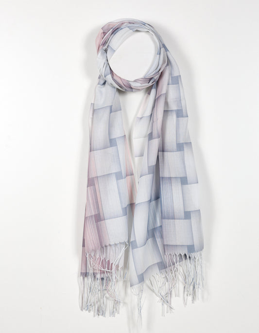 White Pastel Basketweave Print Scarf