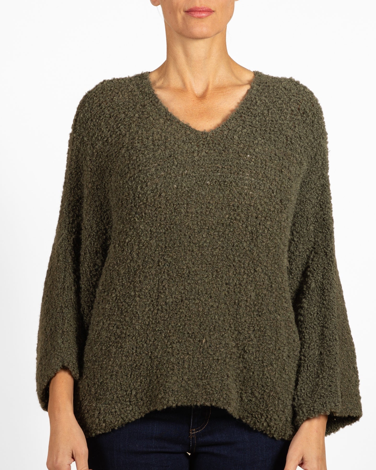 Army V Neck Novelty Sleeve Chenile Sweater