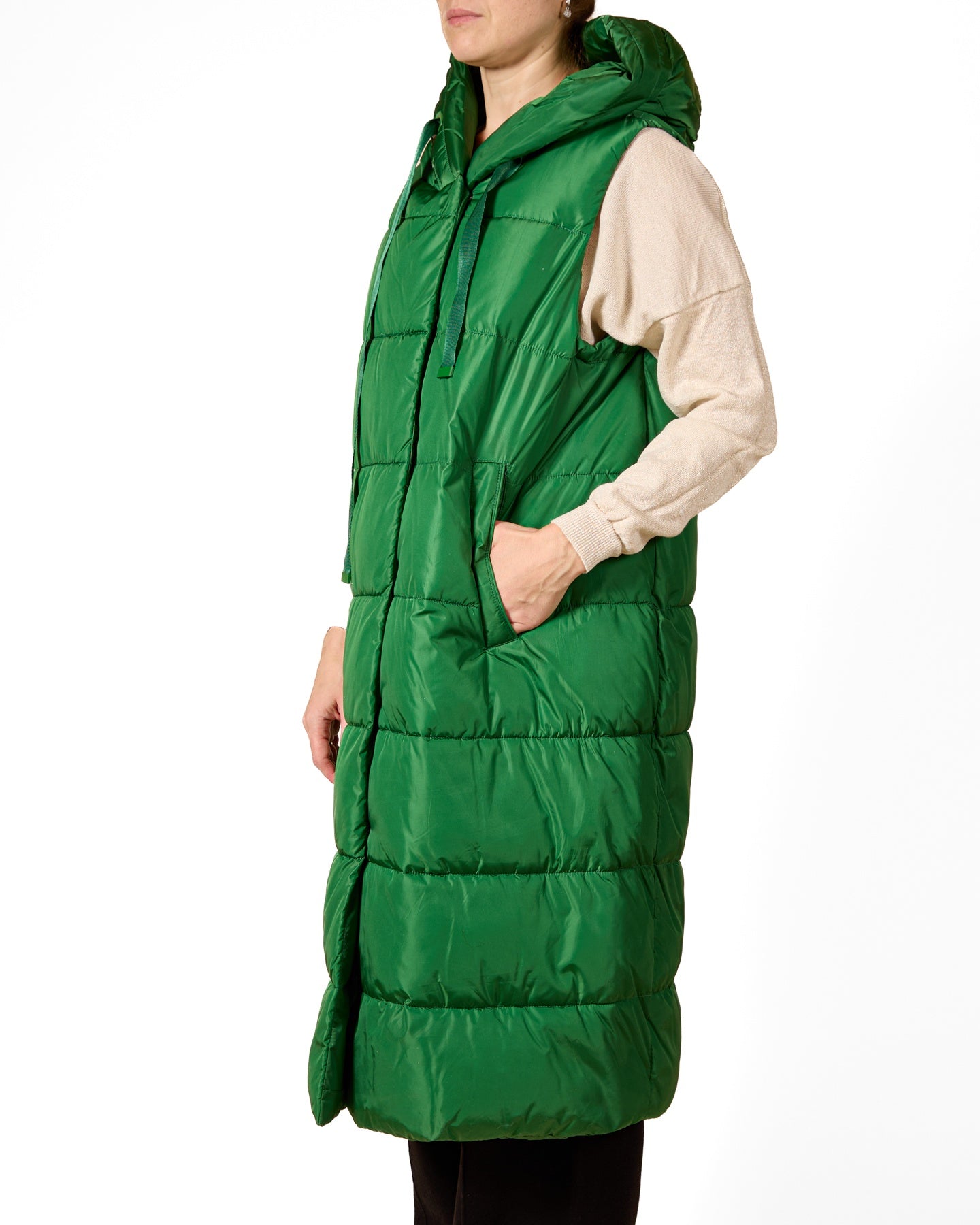 Classic Green Hooded Longline Puffer Vest