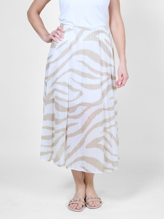 Beige Zebra Print Flowing Long Skirt