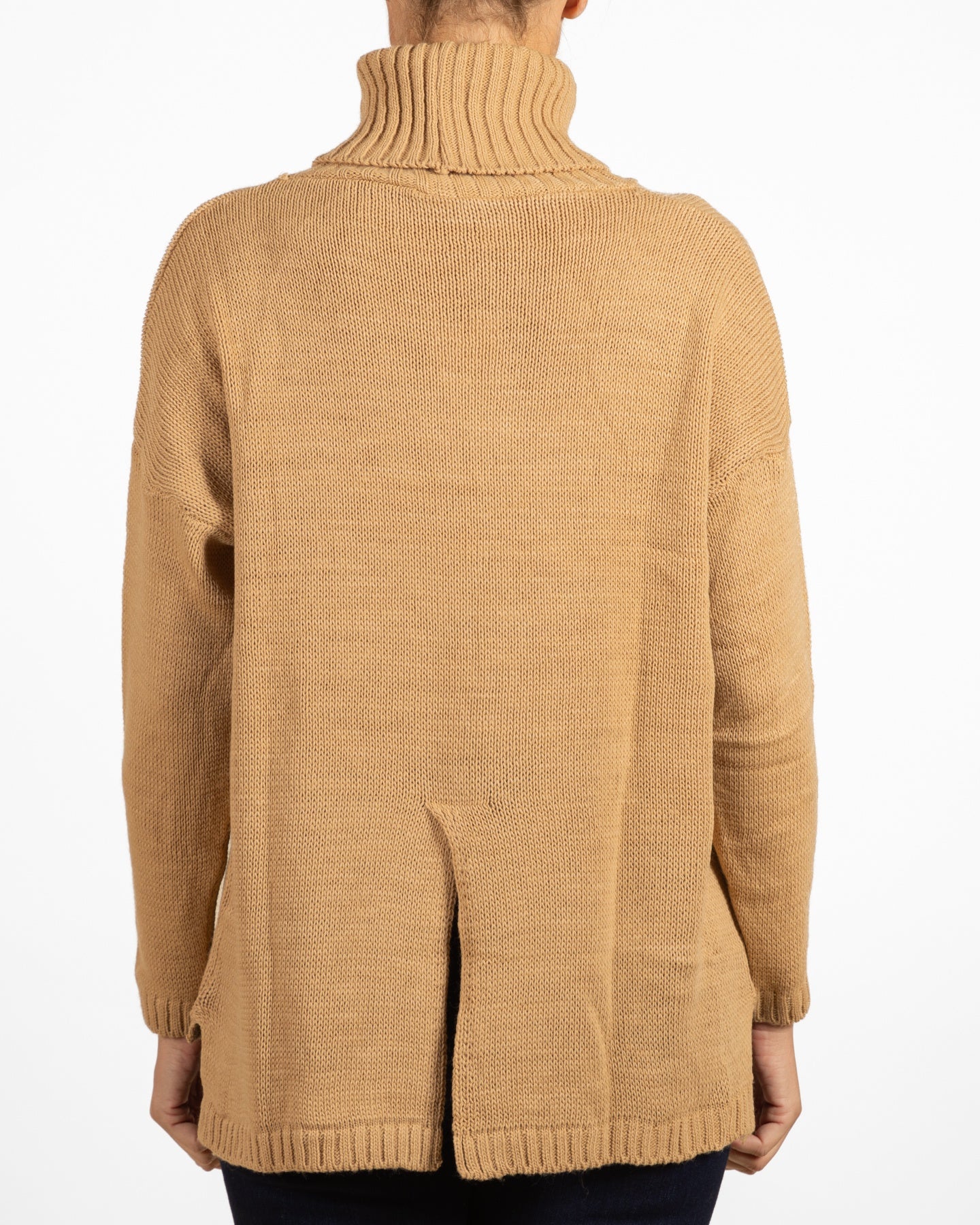 Camel Back Slit Turtleneck Sweater