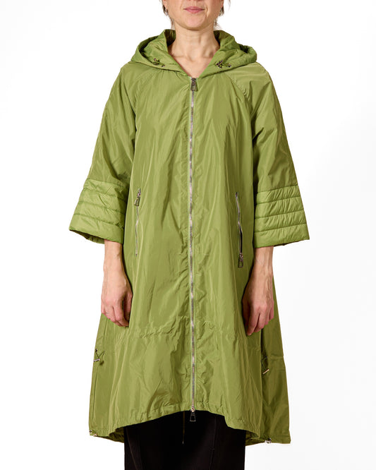 Chartreuse High-Low Hem Zippered Jacket with 3/4 Sleeves and Pockets