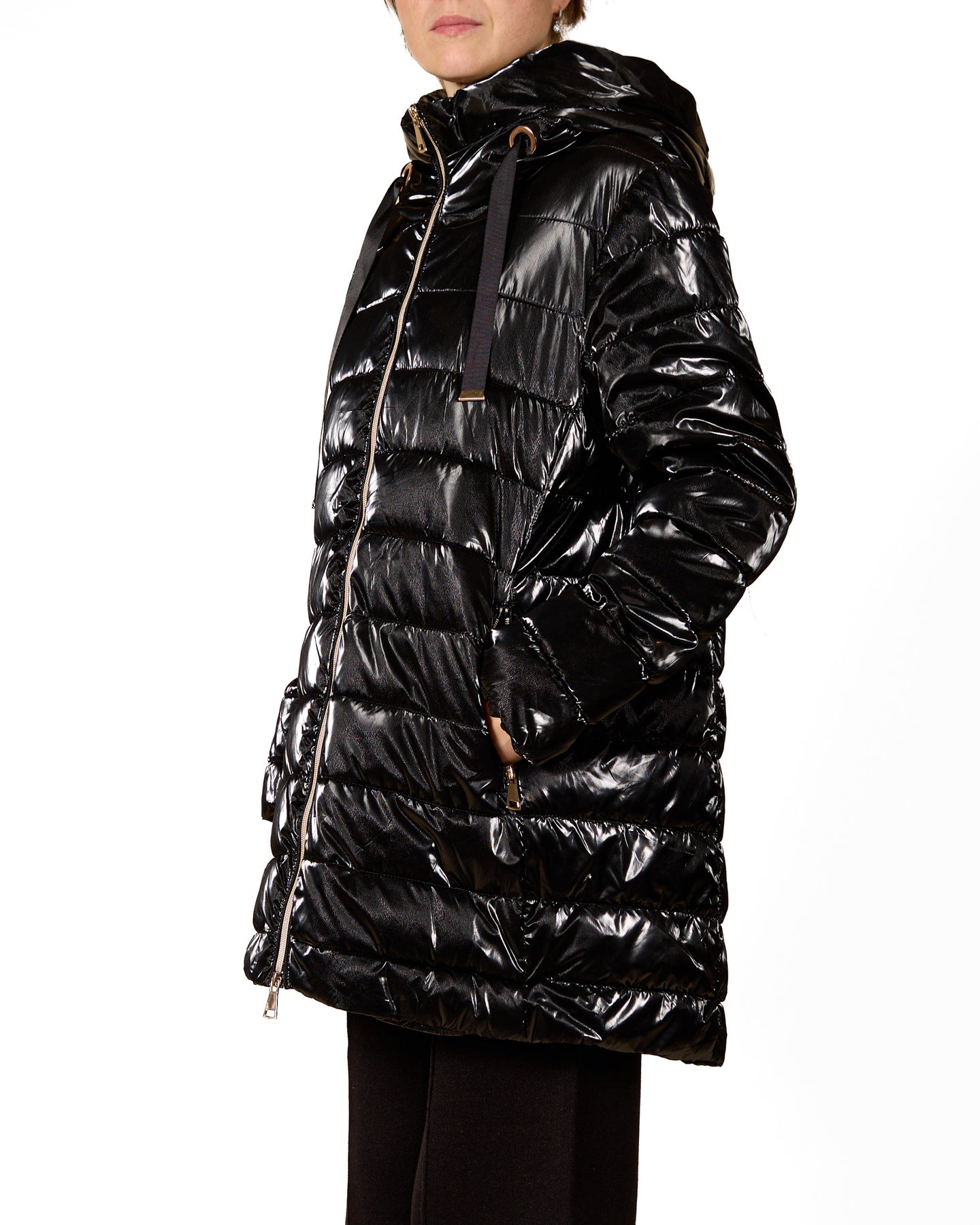 Ebony Puffer Jacket with Gold Zipper