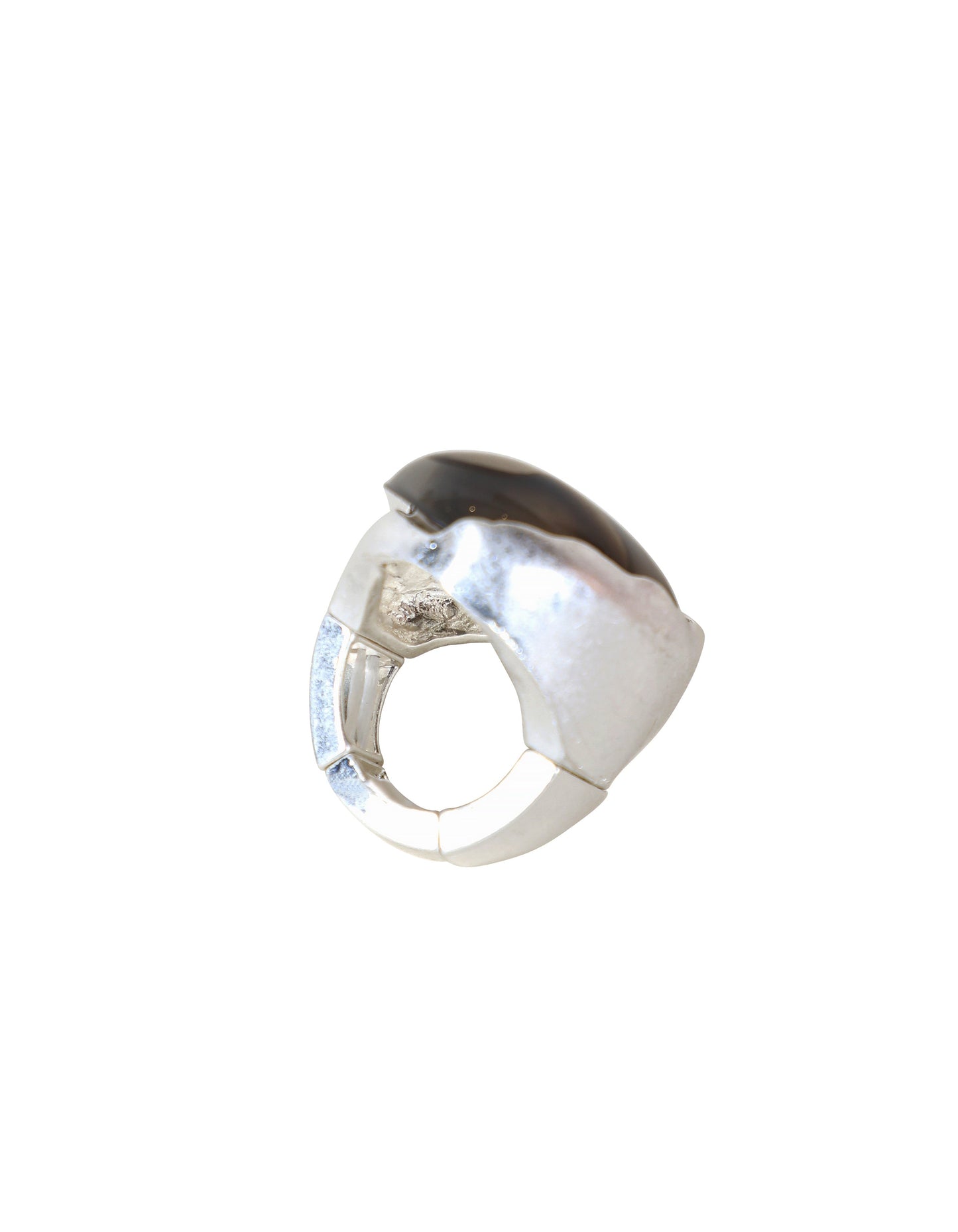 Bague audacieuse ornée d'une pierre tourbillonnante grise et argentée