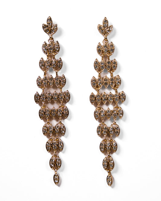 Cascading Gold Leaf Crystal Earrings