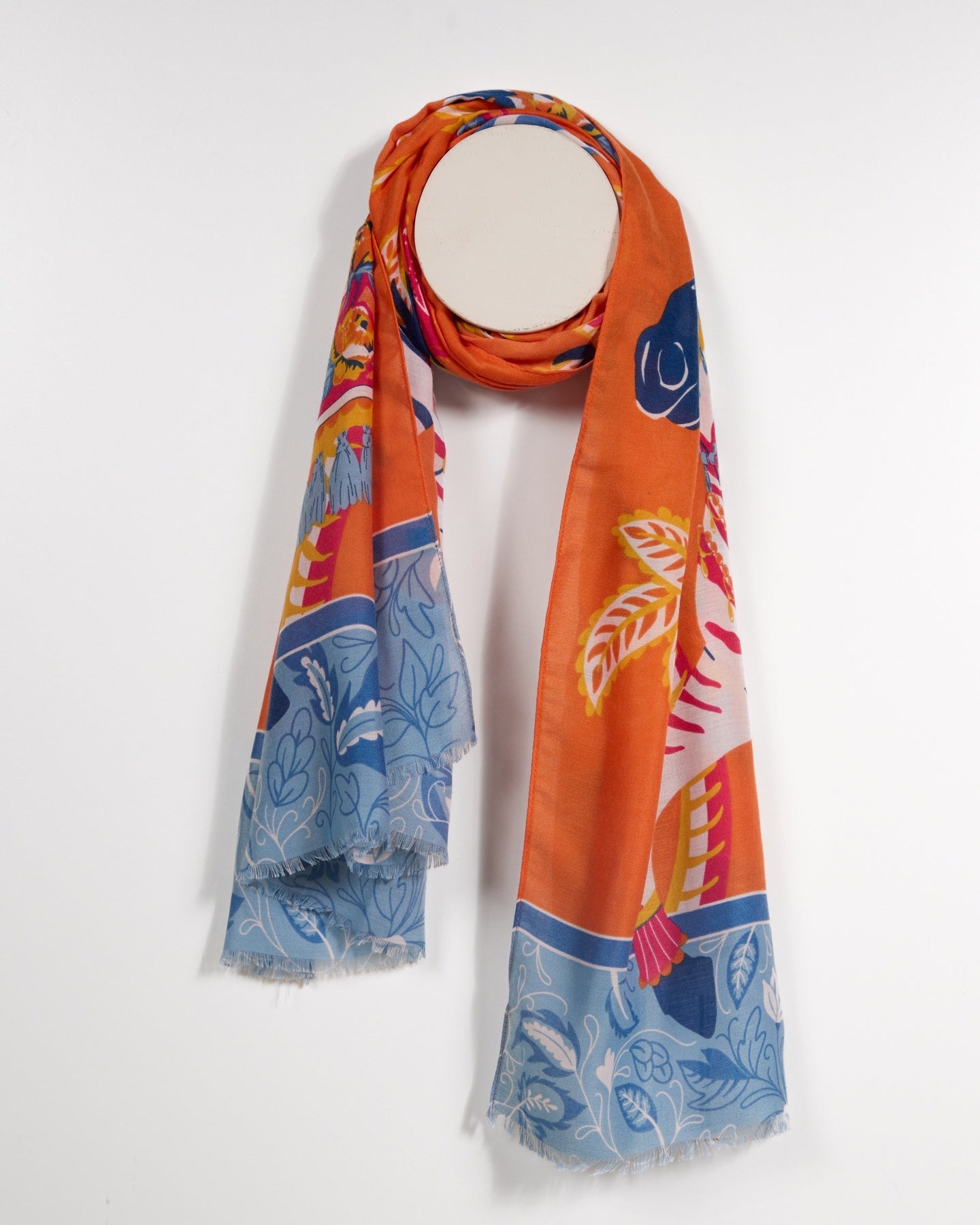 Écharpe imprimée orange tropicale aux couleurs vives