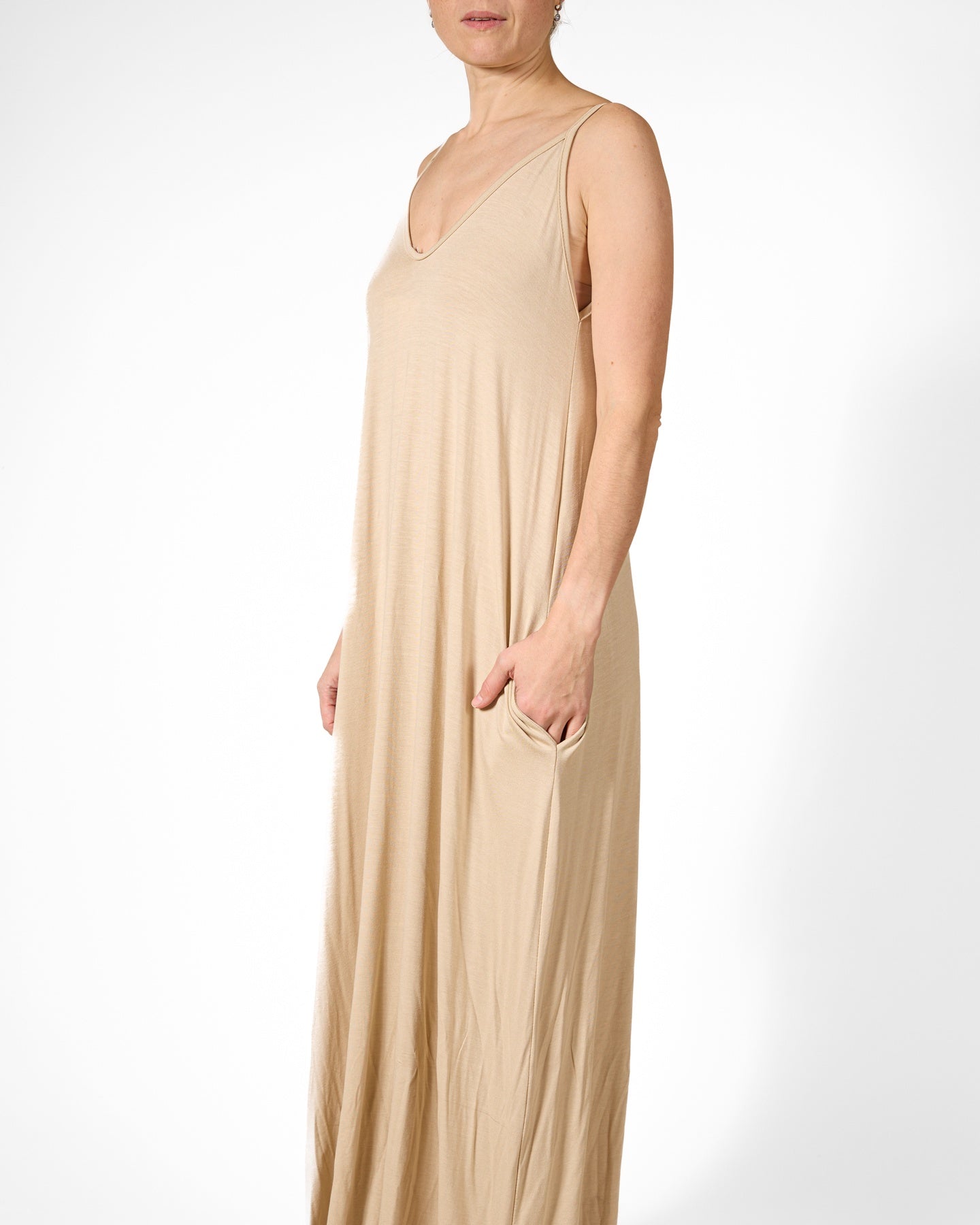 Tan Maxi Spaghetti Strap Dress