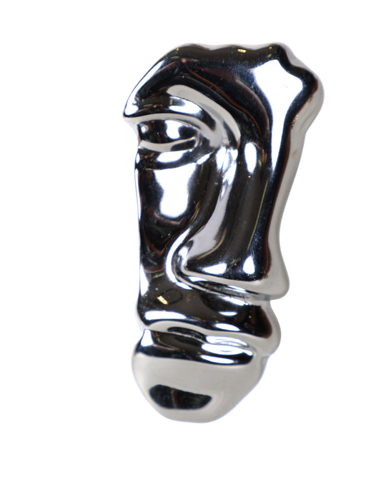 Abstract Sculpted Face Brooch in Silver