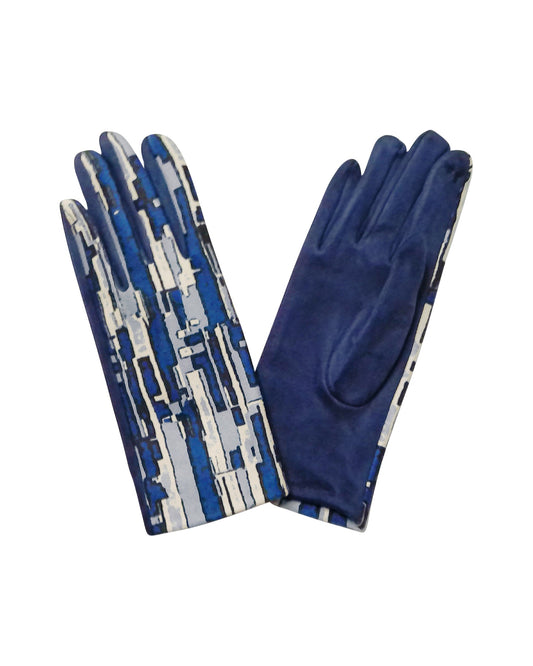 Patterned Blue Gloves with Touchscreen Compatibility