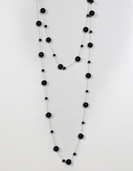 Chain Necklace with Mixed Large and Small Pearls in Black