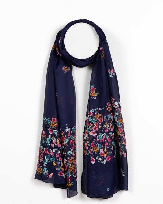 Elegant Navy Floral Printed Scarf