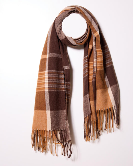 Mustard Fall Plaid Scarf with Fringe