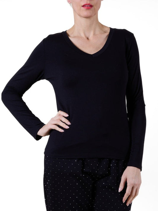 Black V Neck Long Sleeve T-Shirt