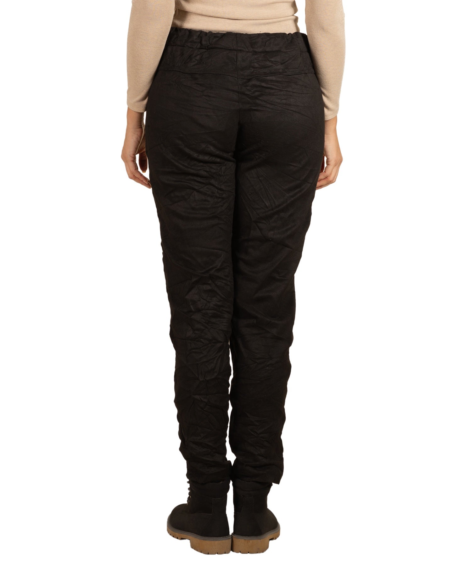 Black Pull On Drawstring Crushed Velour Pant