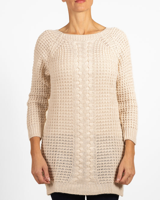 Beige Drop Shoulder HONEYCOMB Tunic Sweater