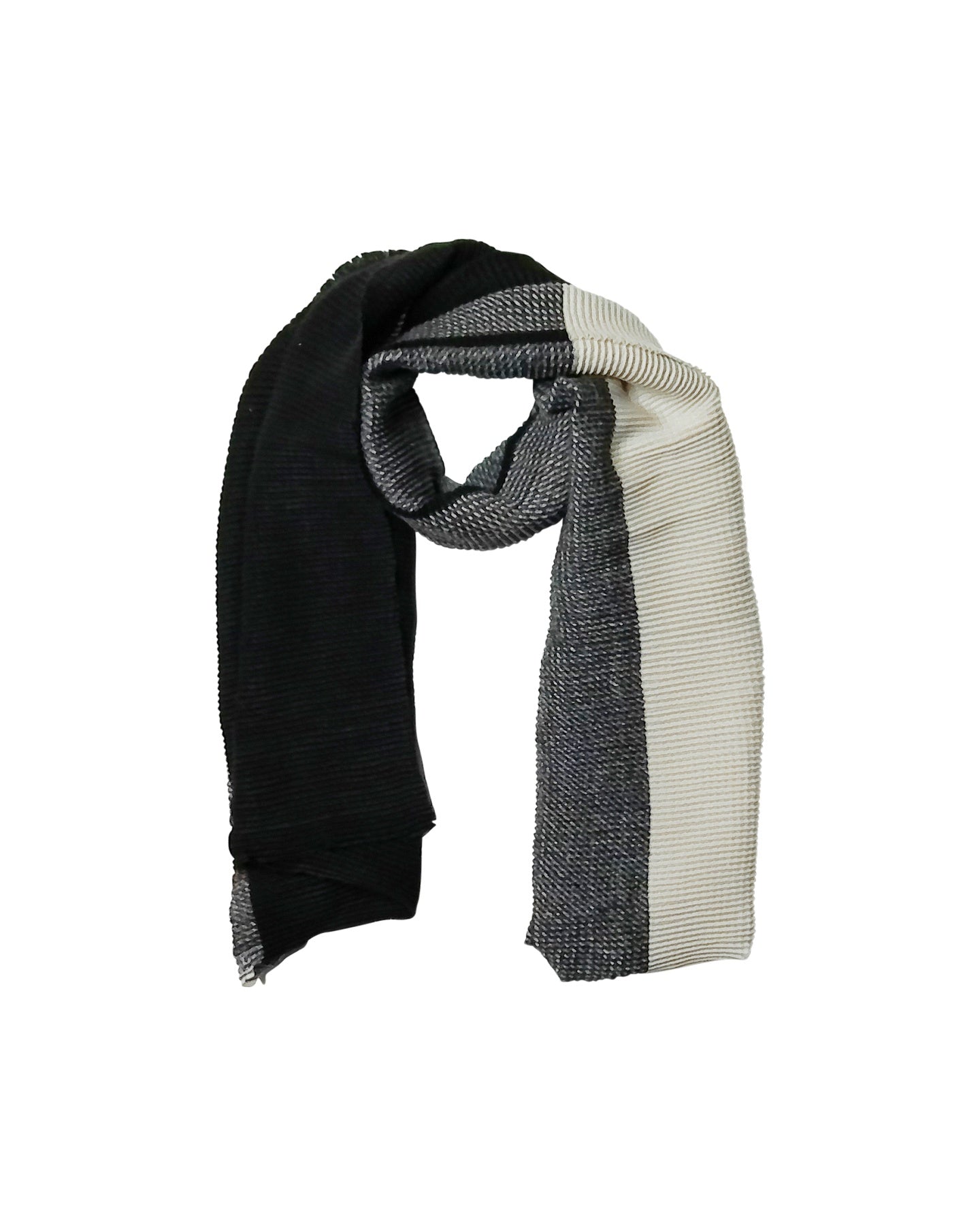 Color Block Black Scarf with Ribbed Texture