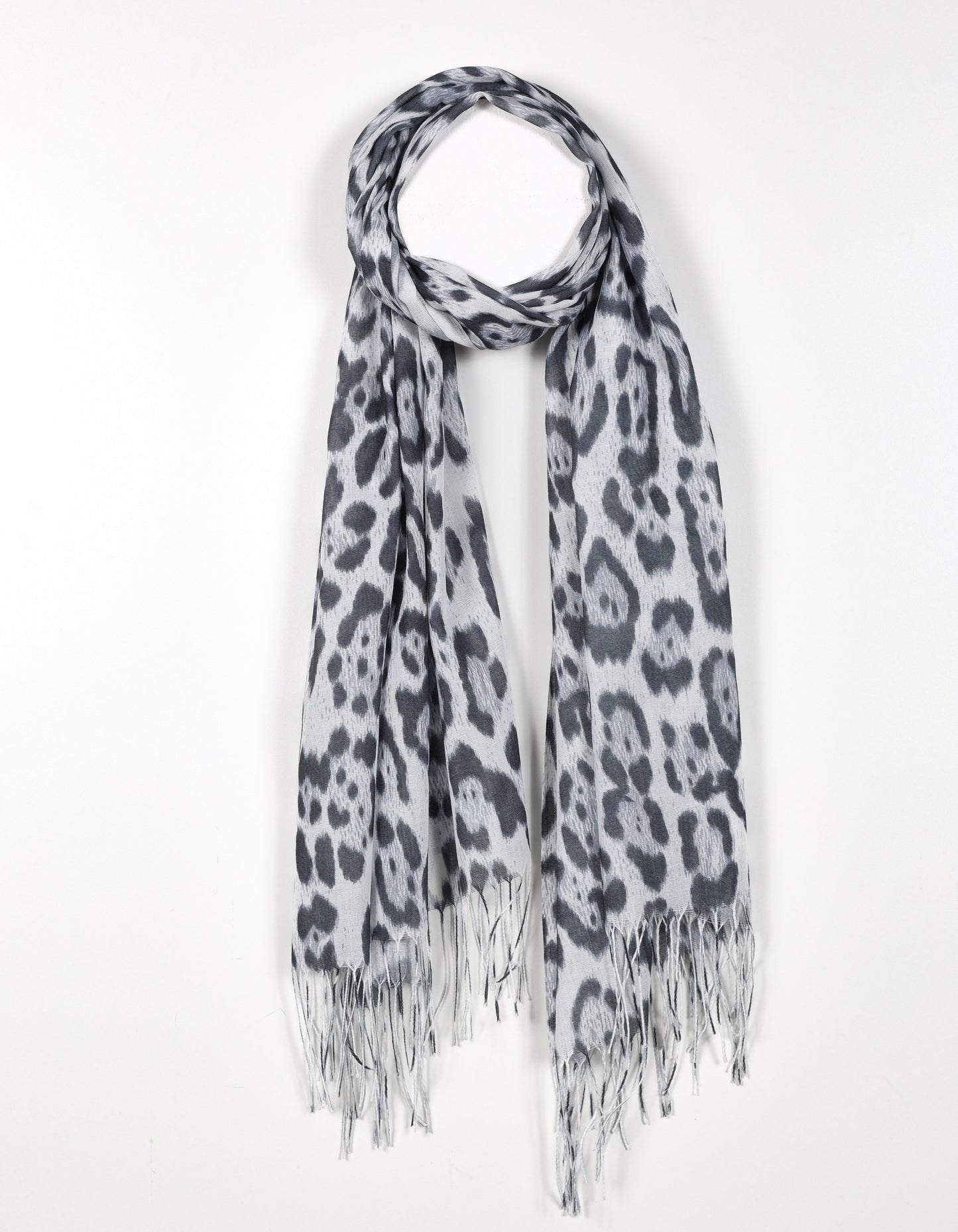 Lightweight Leopard Print Scarf in White