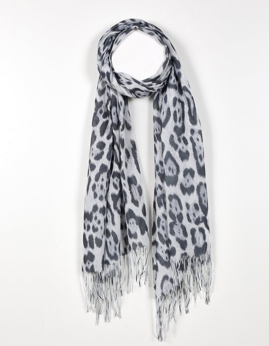 Lightweight Leopard Print Scarf in White