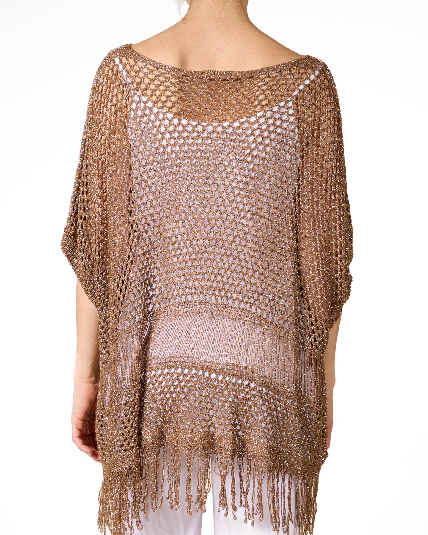 Bronze Lurex Fringe Crochet Sweater