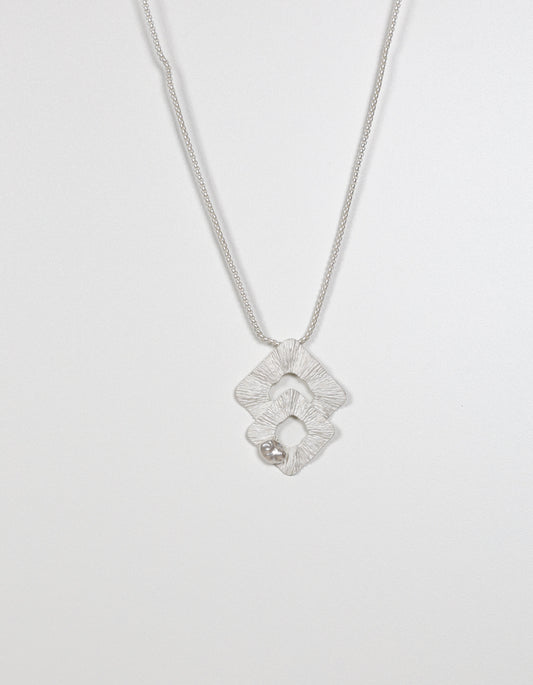 Silver Textured Geometric Pendant Necklace