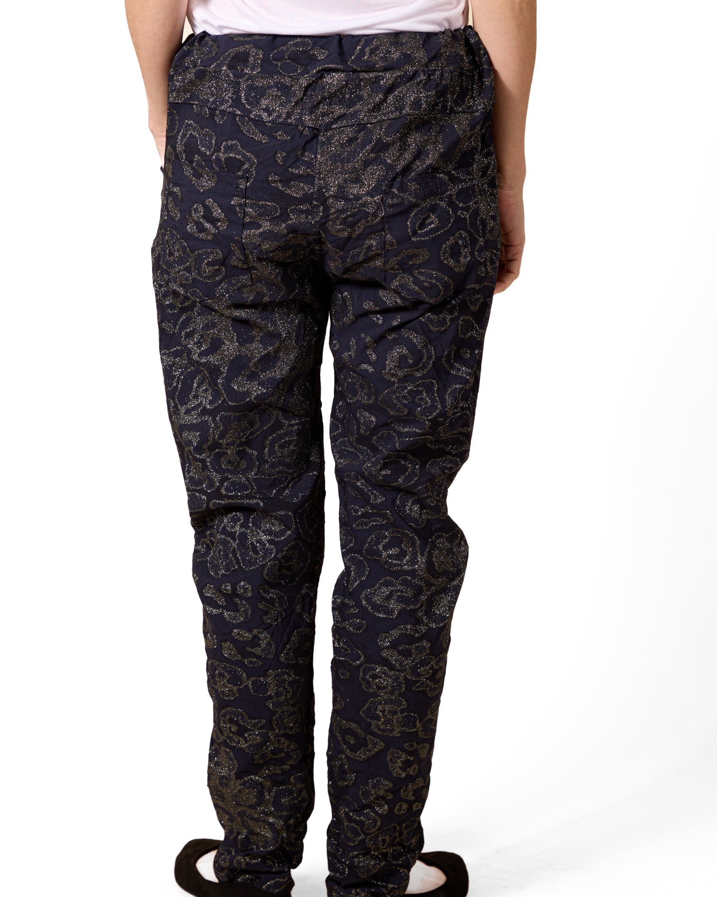 Sapphire Pull on Drawstring 4 Pocket Lurex Leopard Pant