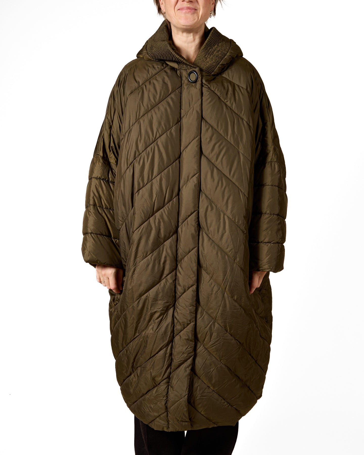 Manteau matelassé long oversize à capuchon Armée